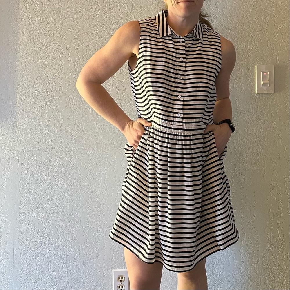 Black + White Stripped Collared Dress
